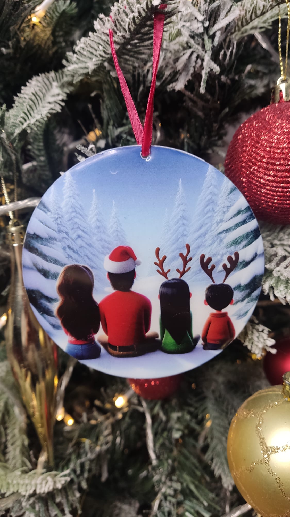 Bola de Navidad Plana Personalizada con Dibujo IA