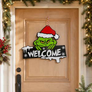 Cartel de Puerta de Madera Grinch
