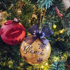Bola de Navidad Plana Personalizada con Purpurina