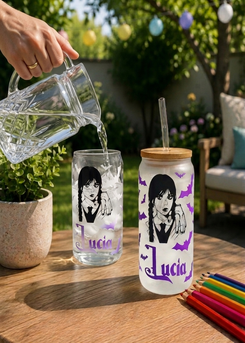 Vaso de Cristal Personalizado con Pajita y Tapa de Bambú (Termosensible) - Imagen 2