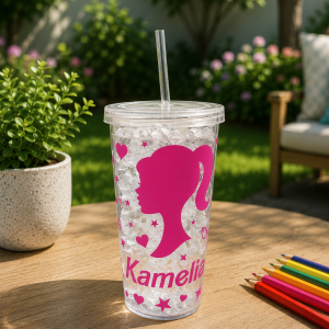 Vaso Cristal Personalizado con Pajita y Tapa de Bambú (Termosensible)