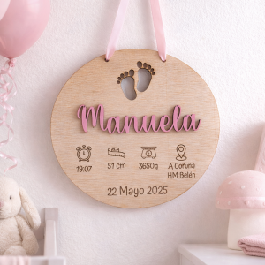 Placa circular natalicio de madera