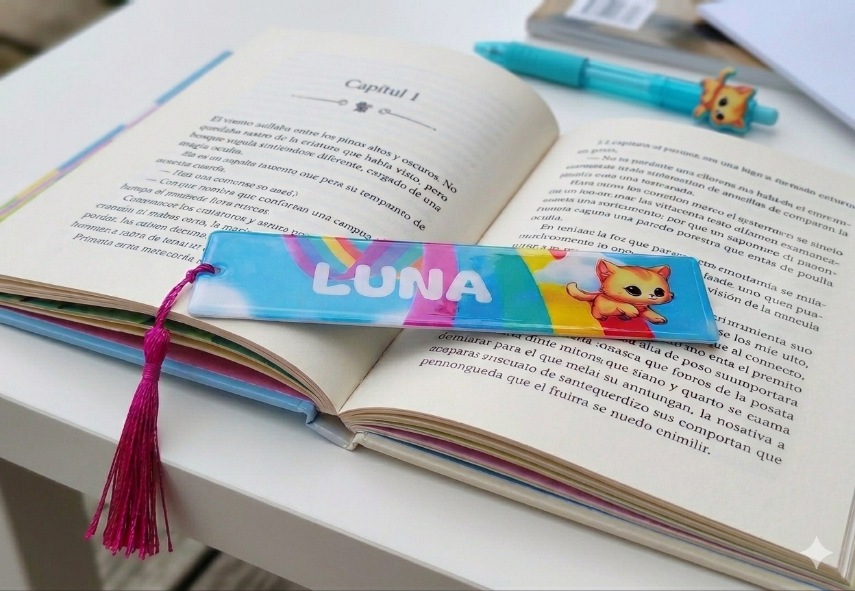 Marcapáginas personalizado infantil de metacrilato con resina