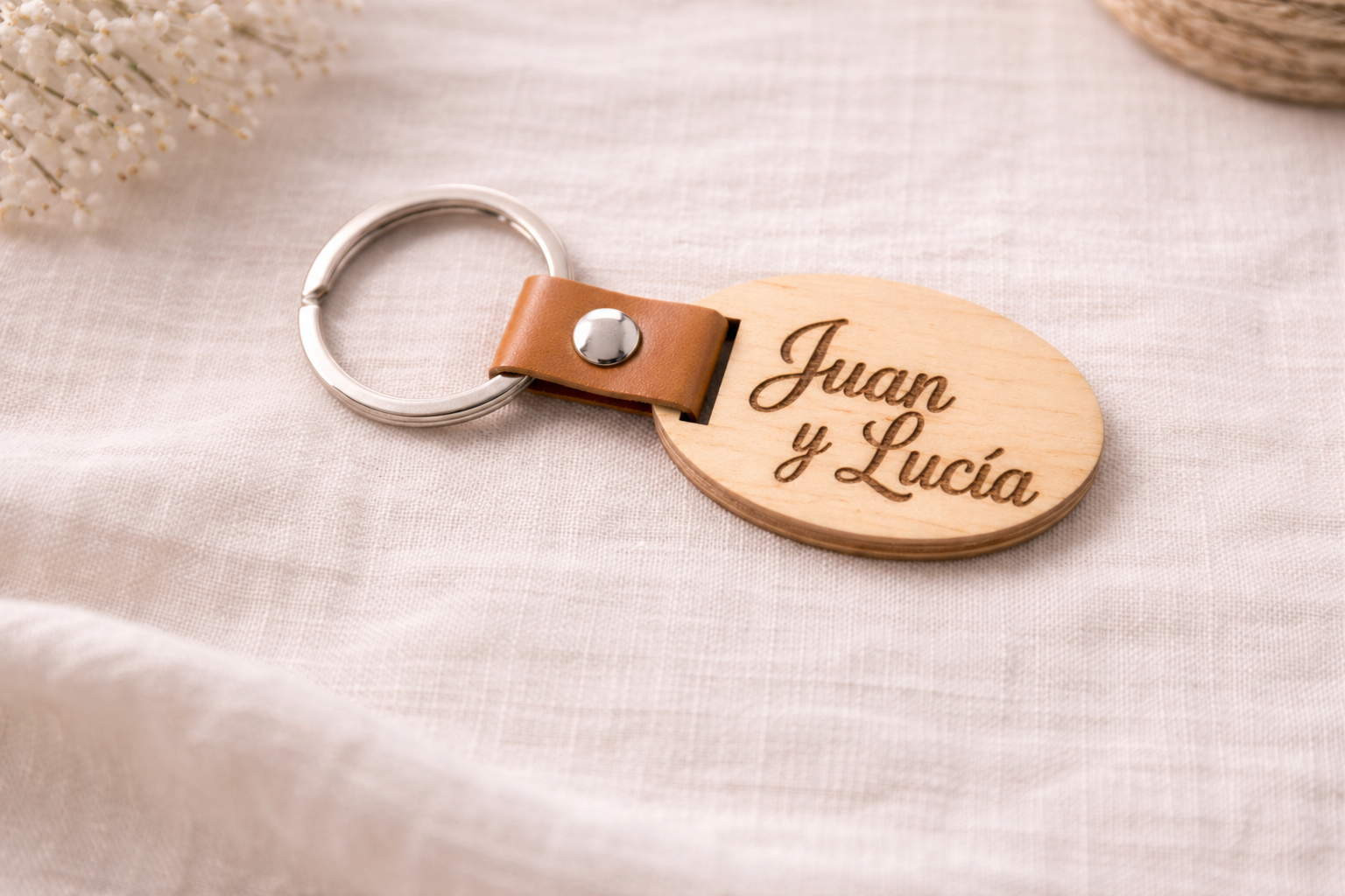 Llavero personalizado de madera ovalado - Imagen 2