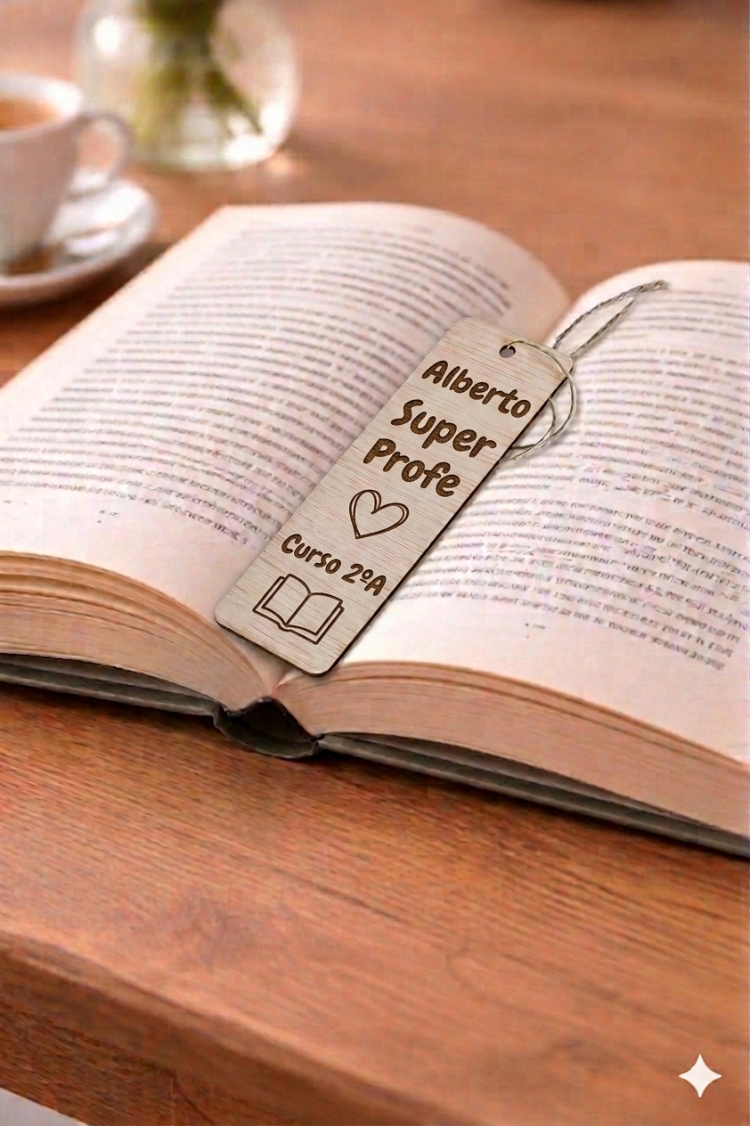 Marcapáginas personalizado de madera grabado para maestros - Imagen 2