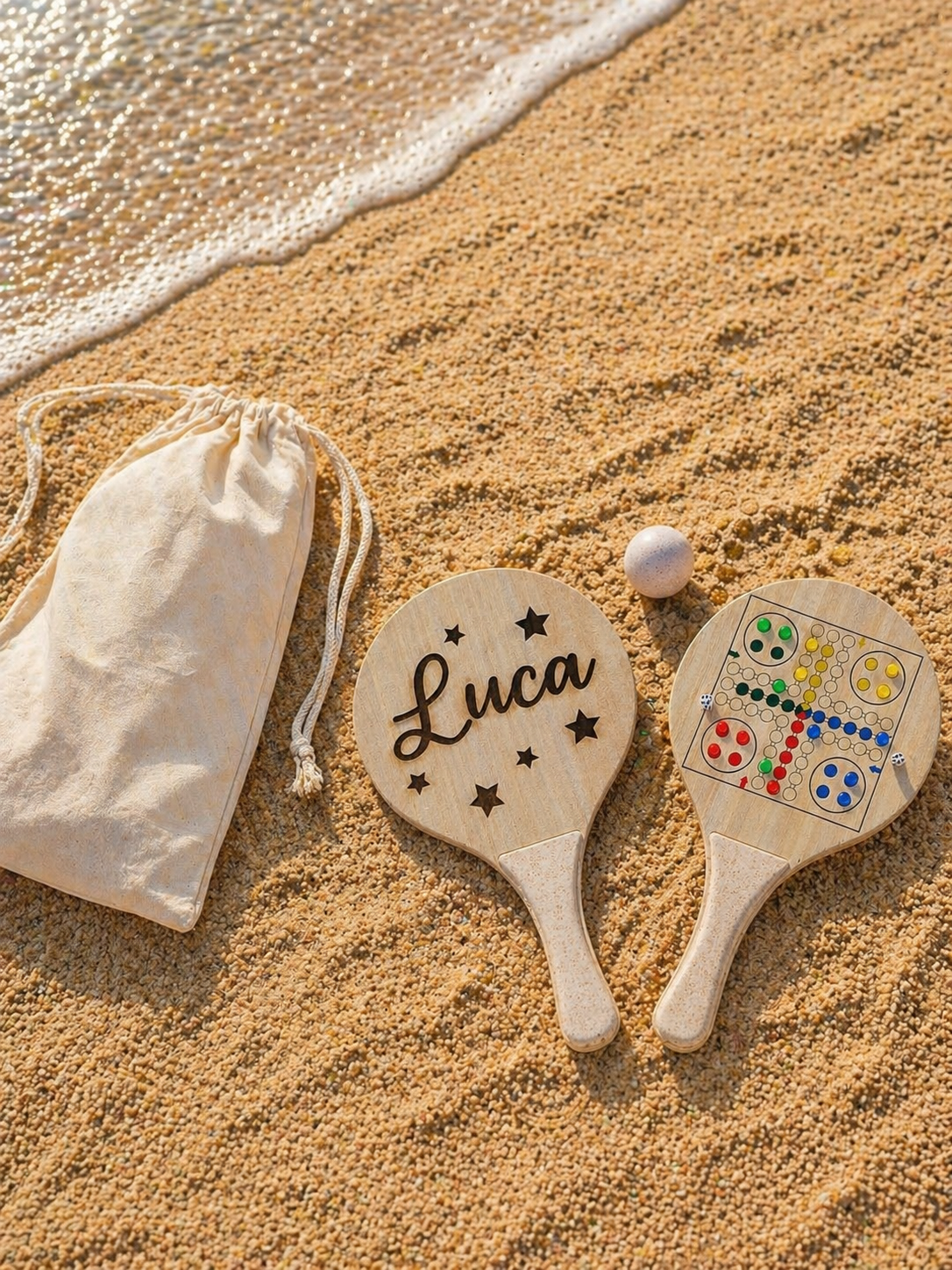 Set de palas de madera 3 en 1 con bolsa personalizada - Imagen 2